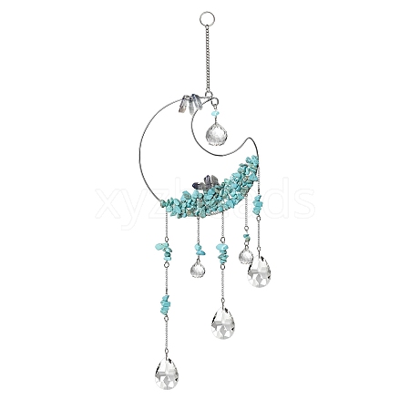 Natural Turquoise Chips Beaded Moon Hanging Ornaments PW-WGFD94D-06-1