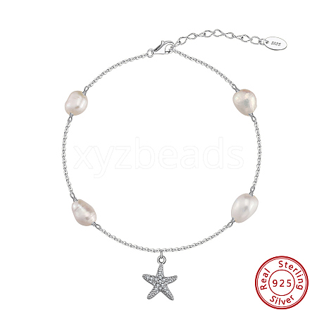 925 Sterling Silver Cable Chain Anklet AJEW-Z029-12P-1