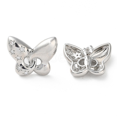 Butterfly with Star Rack Plating Brass Micro Pave Clear Cubic Zirconia Stud Earrings for Women EJEW-A045-06P-1