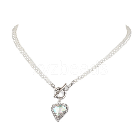 Heart Brass Pave Glass Rhinestone Pendant Necklaces NJEW-JN04954-1