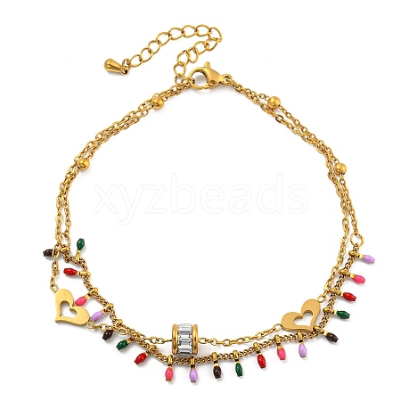 304 Stainless Steel Enamel Anklets AJEW-P125-01F-G-1