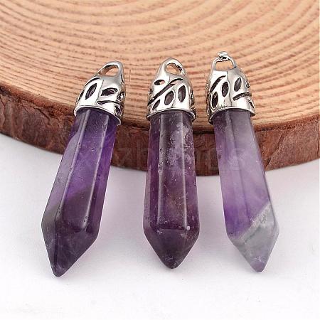 Bullet Natural Amethyst Pointed Pendants G-E332-C08-1