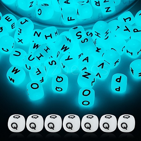 20Pcs Luminous Cube Letter Silicone Beads 12x12x12mm Square Dice Alphabet Beads with 2mm Hole Spacer Loose Letter Beads for Bracelet Necklace Jewelry Making JX437Q-1