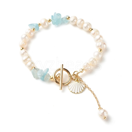 Natural Aquamarine Chip Beaded Bracelet BJEW-TA00032-04-1