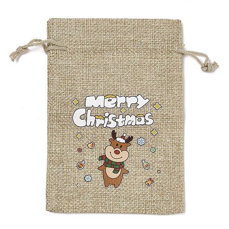 Christmas Printed Burlap Packing Pouches Drawstring Bags ABAG-Q053-02A-05-1