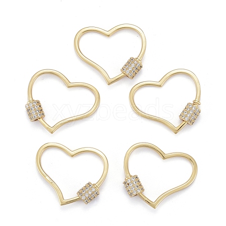 Brass Micro Pave Clear Cubic Zirconia Screw Carabiner Lock Charms ZIRC-E164-05G-1