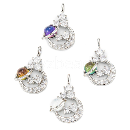 Brass Clear Cubic Zirconia Glass Pendants ZIRC-C024-21P-1