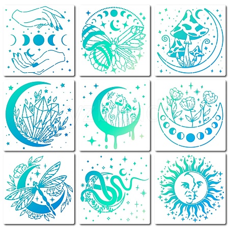 9Pcs 9 Styles PET Plastic Hollow Out Drawing Painting Stencils Templates DIY-WH0244-275-1