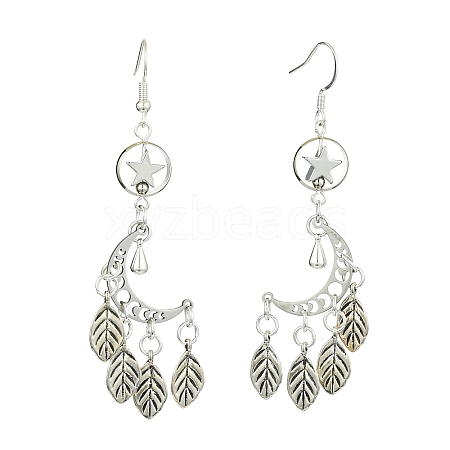 304 Stainless Steel & Tibetan Style Alloy Dangle Earrings EJEW-TA00471-1
