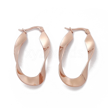 201 Stainless Steel Twist Oval Hoop Earrings with 304 Stainless Steel Pins for Women EJEW-B016-20KCG-1