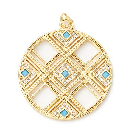 Rack Plating Brass Micro Pave Clear & Cyan Cubic Zirconia Pendants KK-D073-14G-1