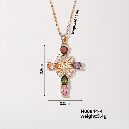 Elegant Vintage Corss with Virgin Mary Brass Micro Pave Cubic Zirconia Pendant Necklaces XD2097-4-1