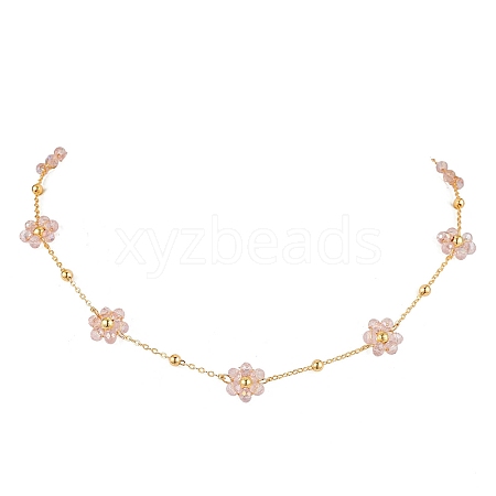 Flower Glass Beads Necklace NJEW-JN04937-1