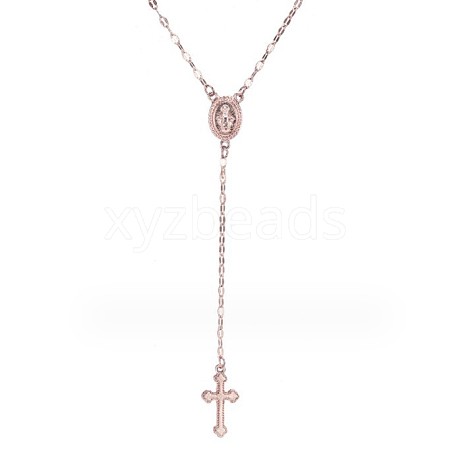 Alloy Cross & Oval Virgin Mary Rosary Bead Necklaces for Women WGC59F8-03-1