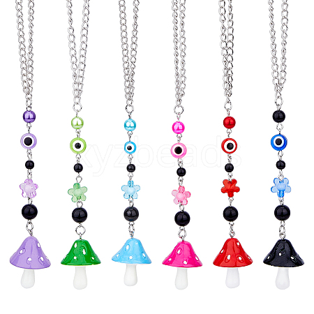 DICOSMETIC 6Pcs 6 Colors Resin Mushroom/Evil Eye/Flower Pendant Decorations HJEW-DC0001-10-1