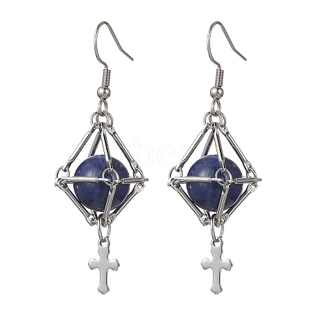 Natural Lapis Lazuli Dangle Earrings EJEW-JE05600-02-1