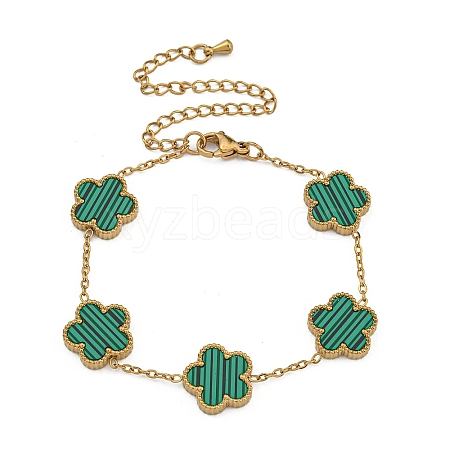 Ion Plating(IP) Resin Flower Link Chain Bracelet BJEW-H602-02G-03A-1