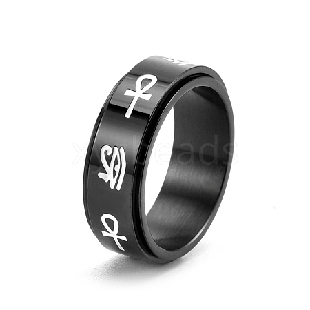 Eye of Horus & Ankh Cross Pattern Titanium Steel Rotating Fidget Band Ring MATO-PW0001-058G-01-1