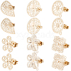 Beebeecraft 24Pcs 6 Styles Flower & Square Brass Stud Earring Findings KK-BBC0008-08-1