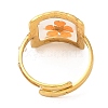 Dark Orange Square Epoxy Resin with Dry Flower Adjustable Rings RJEW-G304-03G-01-3
