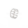 304 Stainless Steel Rectangle Hollow Open Cuff Ring for Women RJEW-S405-161P-3