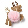 Imitation Rex Rabbit Fur & PU Leather Christmas Reindeer Pendant Keychain KEYC-K018-02KCG-02-2