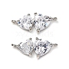 Brass Pave Clear Cubic Zirconia Double Heart Connector Charms KK-P308-74P-1