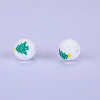 Christmas Printed Round with Christmas Tree Pattern Silicone Focal Beads SI-JX0056A-122-1