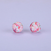 Printed Round with Flower Pattern Silicone Focal Beads SI-JX0056A-174-1