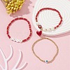 3Pcs 3 Style Natural Pearl & Glass & Acrylic Word Stretch Bracelets Set BJEW-TA00319-5