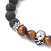 Natural Lava Rock & Tiger Eye  Round Beads Stretch Bracelets BJEW-TA00680-3