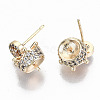Brass Micro Pave Clear Cubic Zirconia Stud Earring Findings KK-T062-57G-NF-3
