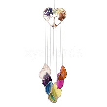 Brass Wire Wrapped Chakra Natural Gemstone Chips Hanging Ornaments AJEW-B028-01G-03