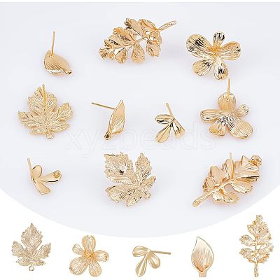 10Pcs 5 Style Brass Stud Earring Findings KK-CA0002-05-1