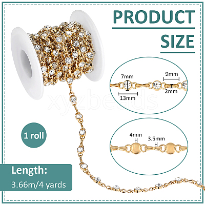 4 Yards Alloy Rhinestone Link Chains LCHA-PH0001-02G-1