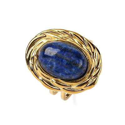 Oval Natural Lapis Lazuli Finger Rings RJEW-M063-01G-17-1
