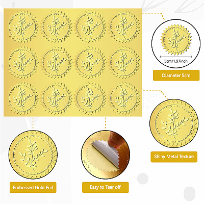 12 Sheets Self Adhesive Gold Foil Embossed Stickers DIY-WH0451-018-1