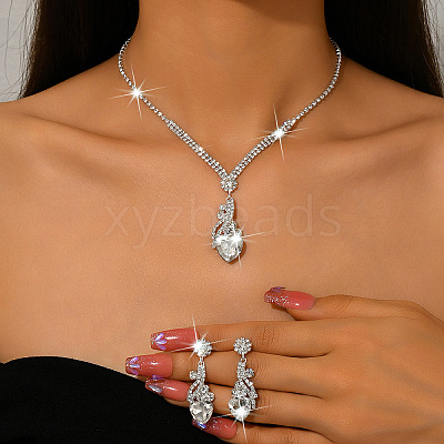 Brass Rhinestone Pendant Necklaces & Stud Earrings Sets for Women WGFE659-03-1