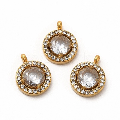 PVD Vacuum Plating 304 Stainless Steel Cubic Zirconia Pendants STAS-A076-05G-04-1