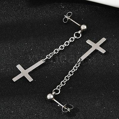 Christian Upside Down Cross 201 Stainless Steel Dangle Stud Earrings LS-EJEW-P314-01B-P-1