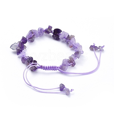 Adjustable Natural Amethyst Chip Beads Braided Bead Bracelets BJEW-JB04392-02-1