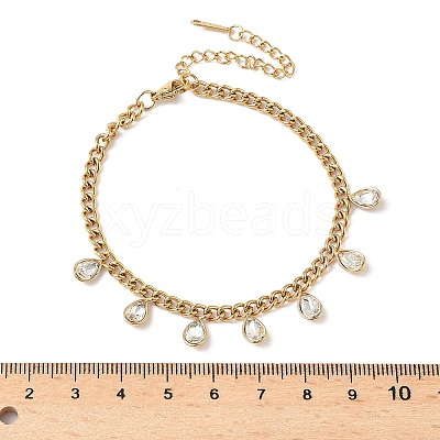 304 Stainless Steel Rhinestone Teardrop Charm Bracelets BJEW-V011-01G-04-1