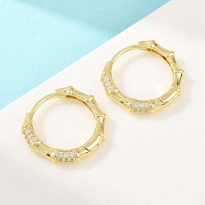 Bamboo Brass Micro Pave Clear Cubic Zirconia Hoop Earrings EJEW-D348-03G-1