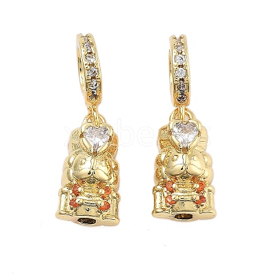 Rack Plating Brass Orange Cubic Zirconia European Dangle Charms KK-Q006-58G-1