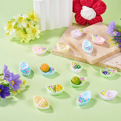 30Pcs 5 Colors Resin Ship with Flower Miniature Ornaments AJEW-TA0005-86-1