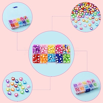 400Pcs 9 Colors Heart Acrylic Beads TACR-YW0001-94-1