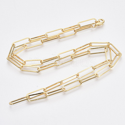 Brass Flat Oval Paperclip Chain Necklace Making MAK-S072-07B-G-1