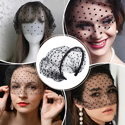 Polyester Mesh Veil Hair Bands OHAR-WH0021-63B-1