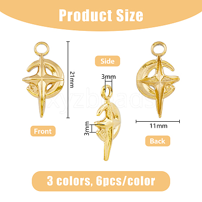 18Pcs 3 Colors 304 Stainless Steel Pendant Rhinestone Settings Ion Plating(IP) STAS-DC0014-65-1