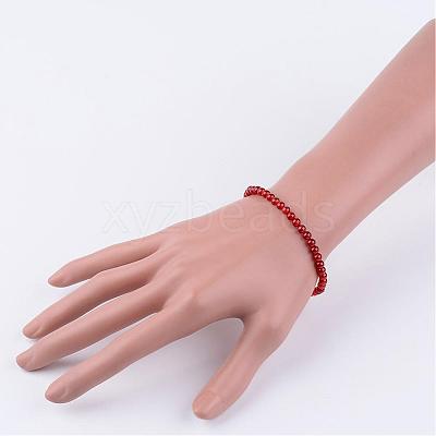 Natural Carnelian(Dyed & Heated) Beaded Stretch Bracelets BJEW-JB02459-03-1